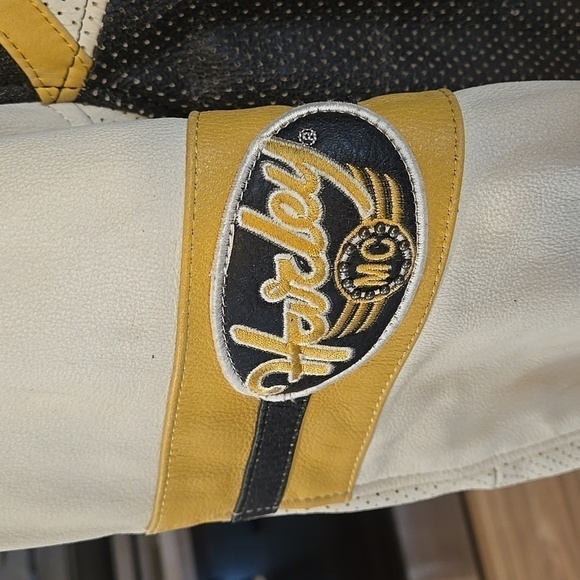 Harley-Davidson Leather Jacket Size 1W Unique Distressed Black Yellow Ivory - Picture 6 of 15